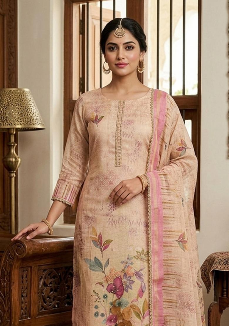 Pink Printed Cotton Kurta Set - Indya