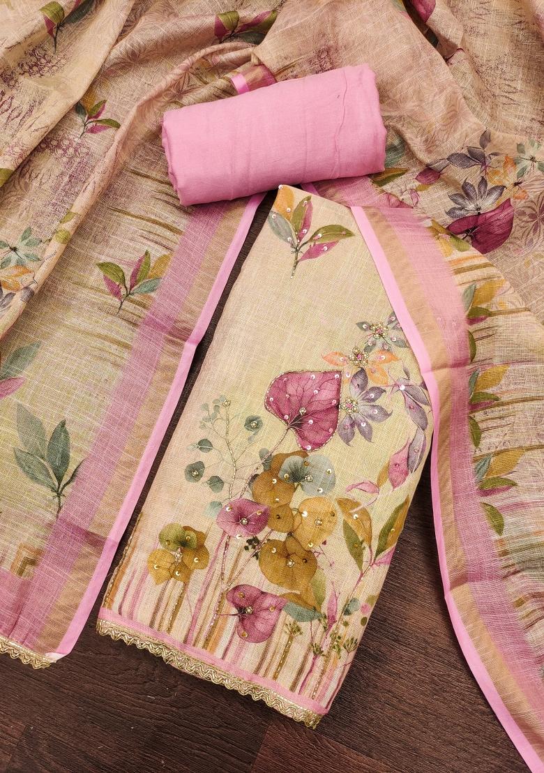 Pink Printed Cotton Kurta Set - Indya