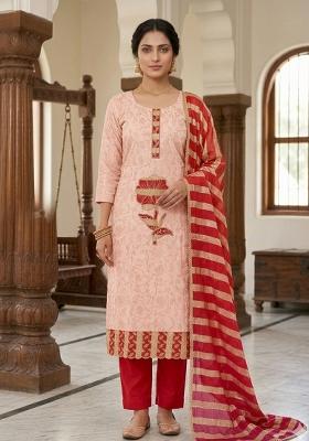 Red Embroidery Cotton Kurta Set