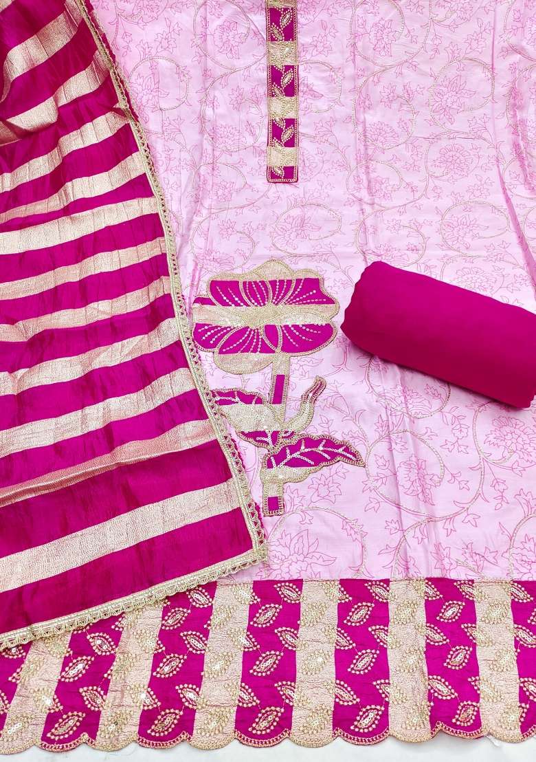 Pink Embroidery Cotton Kurta Set - Indya