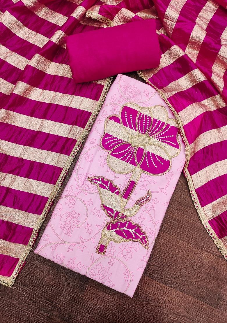 Pink Embroidery Cotton Kurta Set - Indya