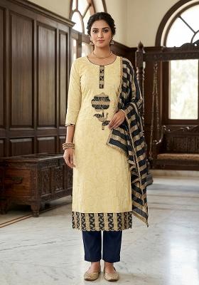 Cream Embroidery Cotton Kurta Set