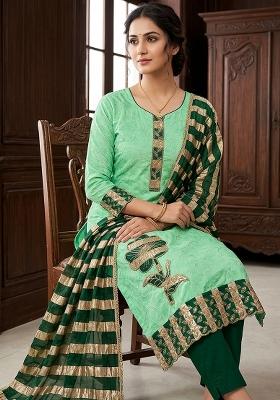 Green Embroidery Cotton Kurta Set