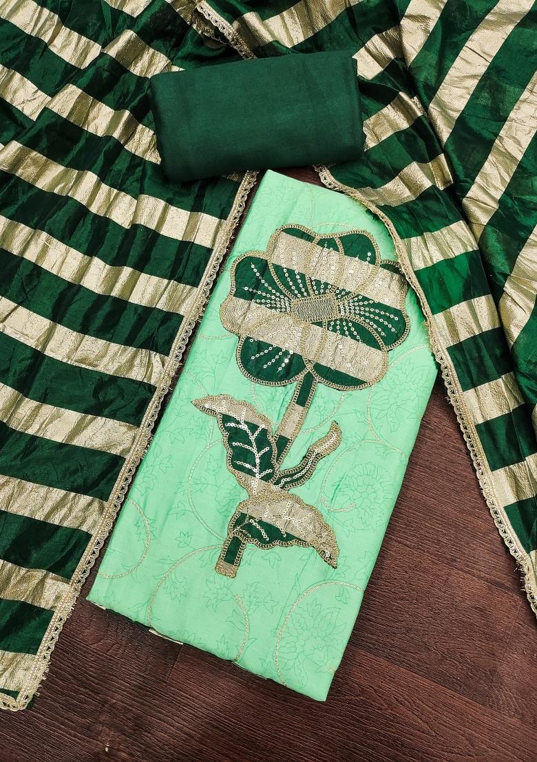 Green Embroidery Cotton Kurta Set - Indya