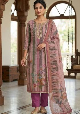 Purple Embroidery Cotton Kurta Set
