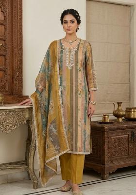 Mustard Embroidery Cotton Kurta Set