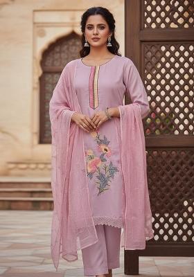Pink Embroidery Silk Kurta Set