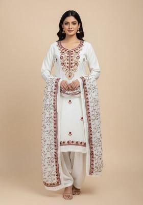 Off White Embroidery Silk Kurta Set