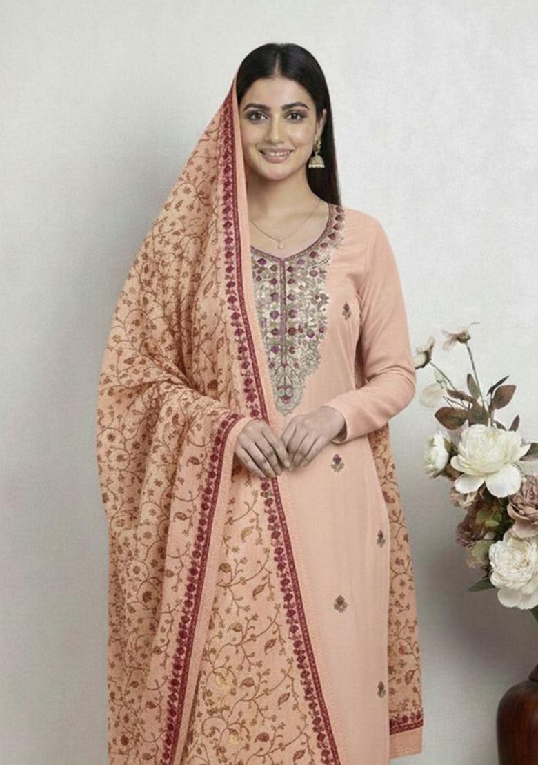Pink Embroidery Silk Kurta Set - Indya