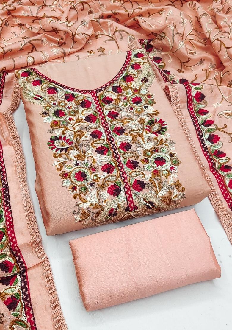 Pink Embroidery Silk Kurta Set - Indya