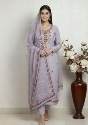 Lavender Embroidery Silk Kurta Set