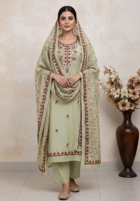 Green Embroidery Silk Kurta Set