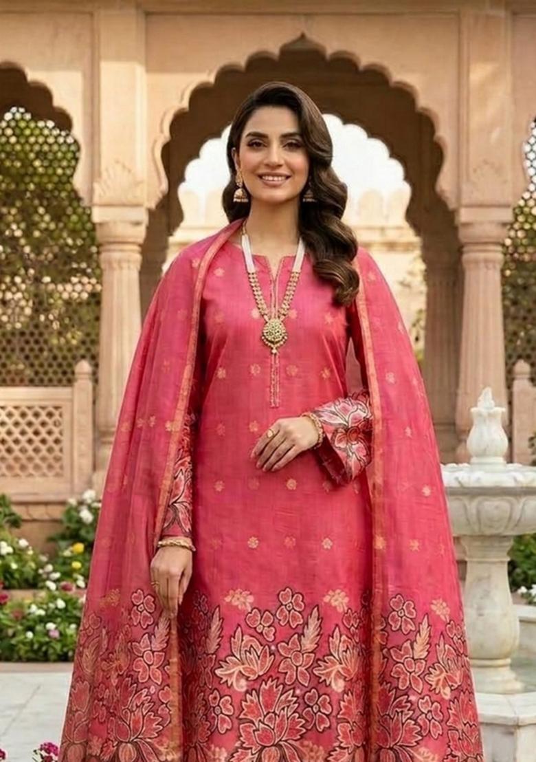 Red Zari Work Silk Kurta Set - Indya