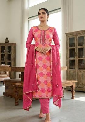 Pink Printed Silk Kurta Set