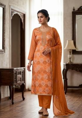 Red Printed Silk Kurta Set