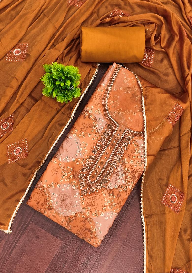 Red Printed Silk Kurta Set - Indya