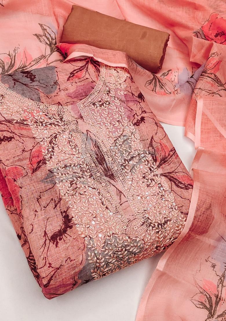 Peach Printed Cotton Kurta Set - Indya