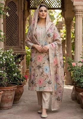Grey Printed Cotton Kurta Set