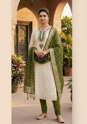 Off White Printed Jacquard Kurta Set