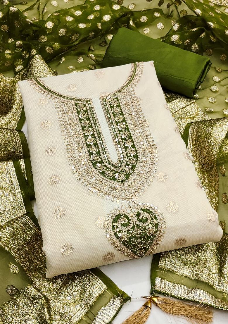 Off White Printed Jacquard Kurta Set - Indya
