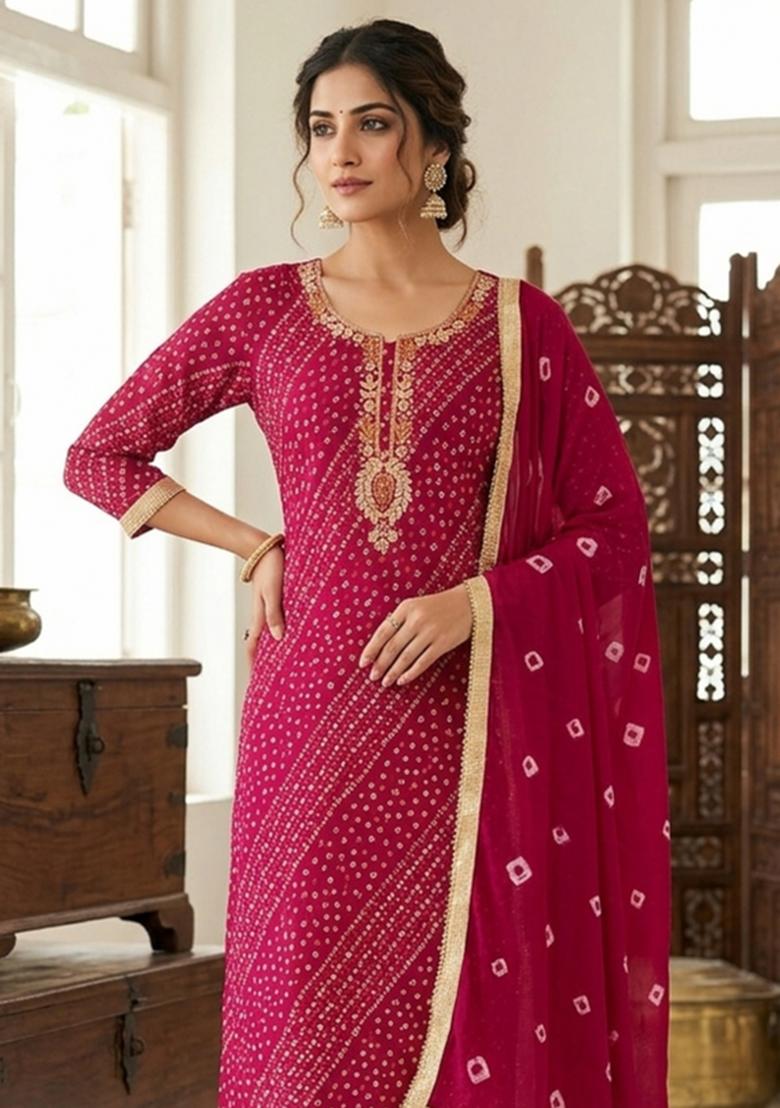 Pink Printed Cotton Kurta Set - Indya