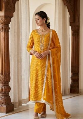 Yellow Printed Cotton Kurta Set