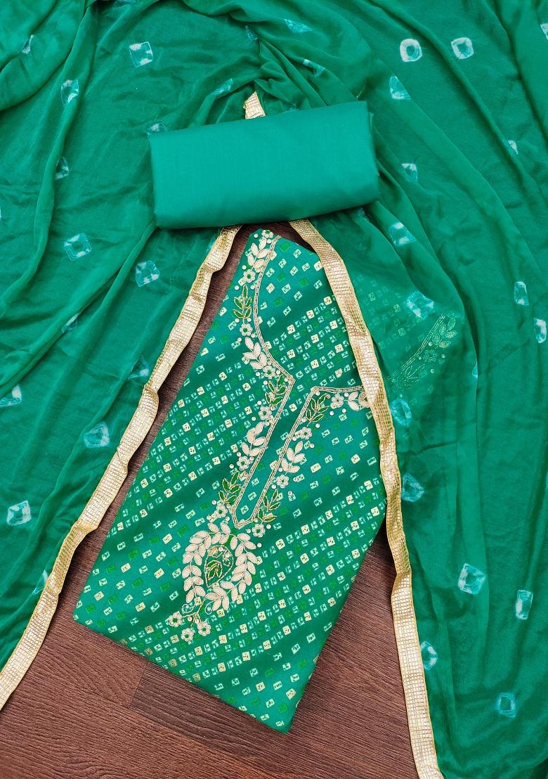 Green Printed Cotton Kurta Set - Indya