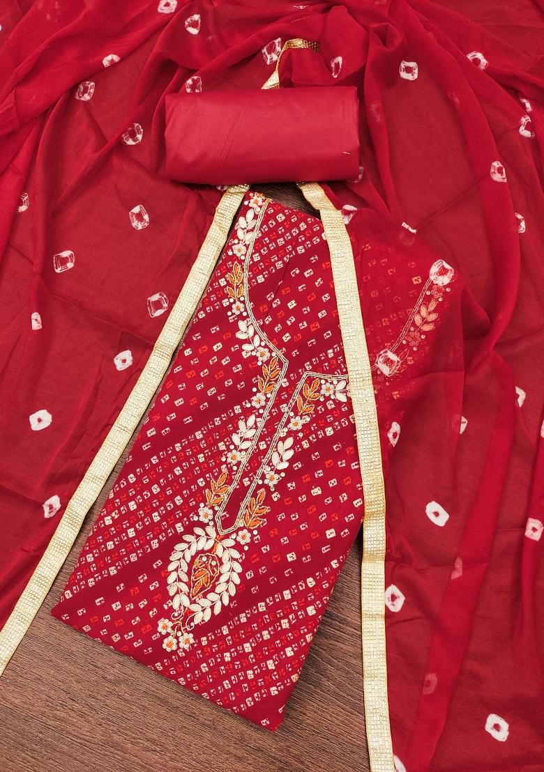 Red Printed Cotton Kurta Set - Indya