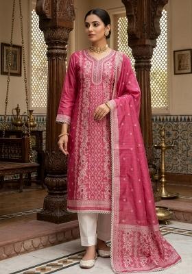 Pink Printed Cotton Kurta Set