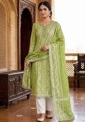 Green Printed Cotton Kurta Set