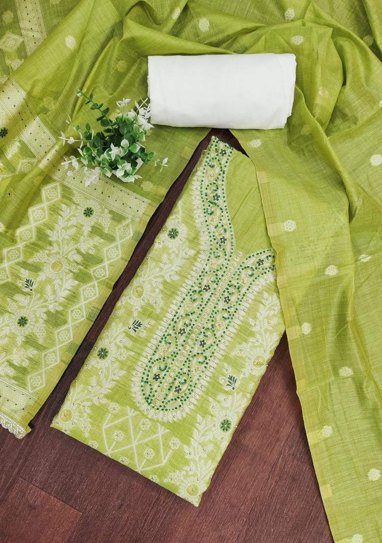 Green Printed Cotton Kurta Set - Indya