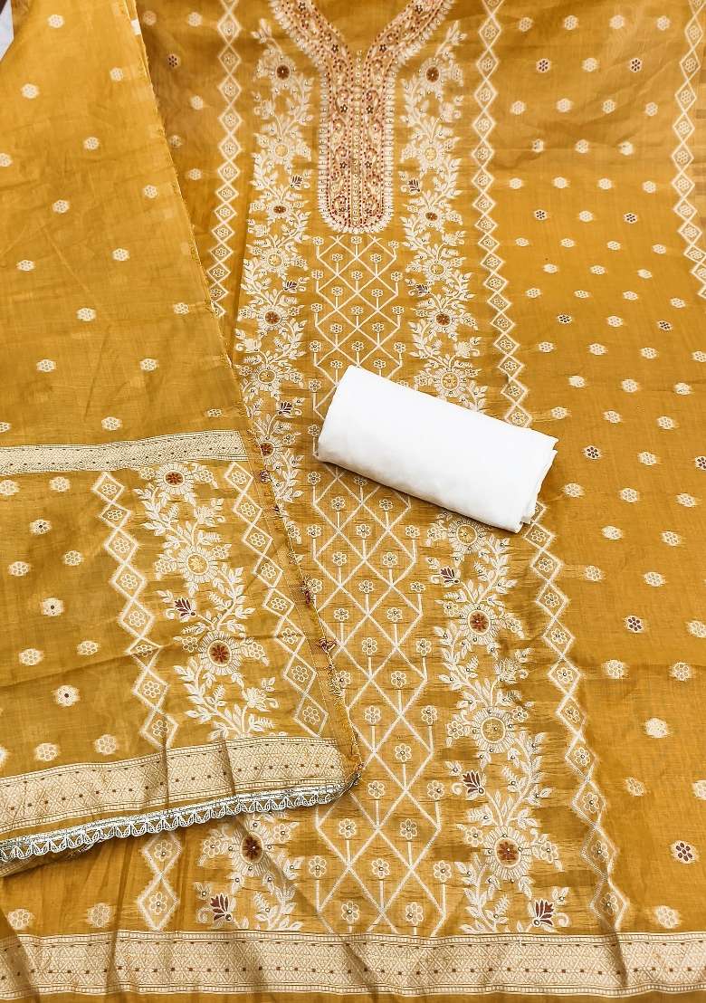 Mustard Printed Cotton Kurta Set - Indya