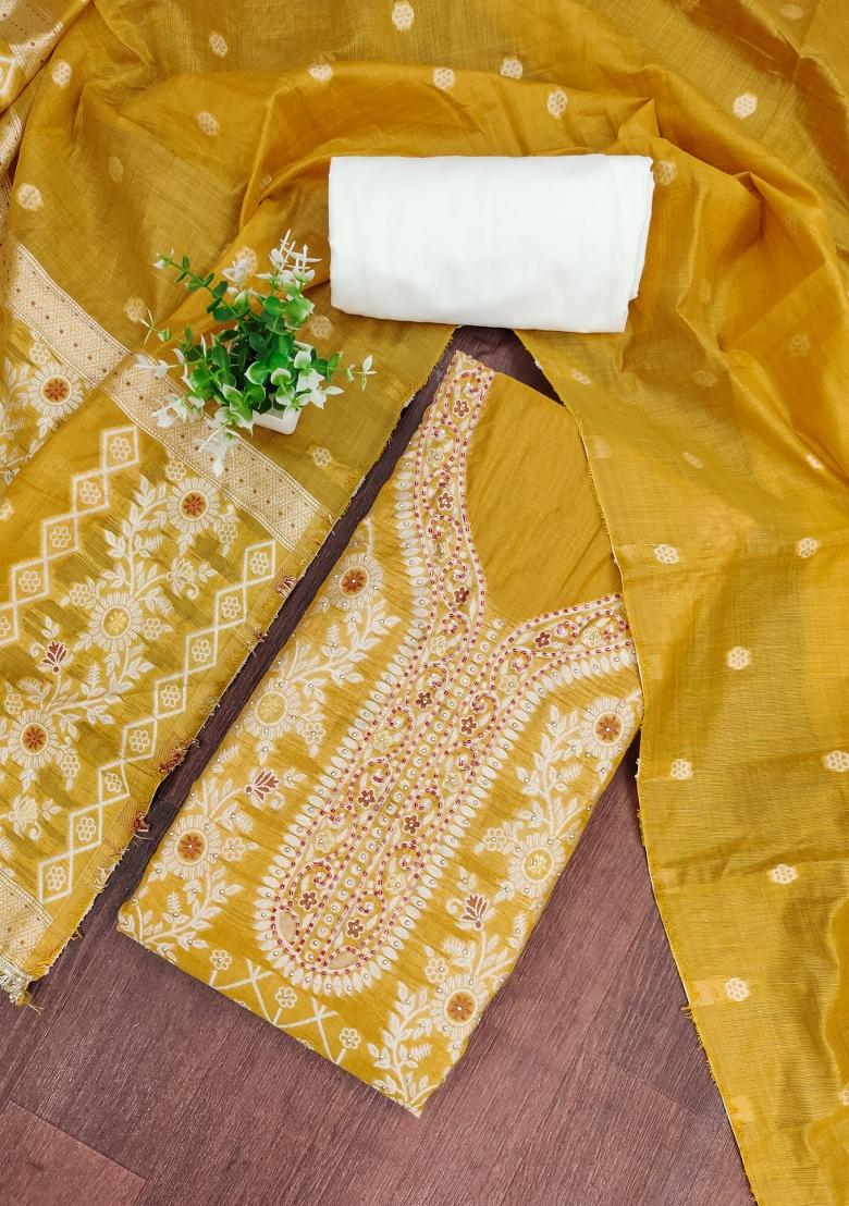 Mustard Printed Cotton Kurta Set - Indya