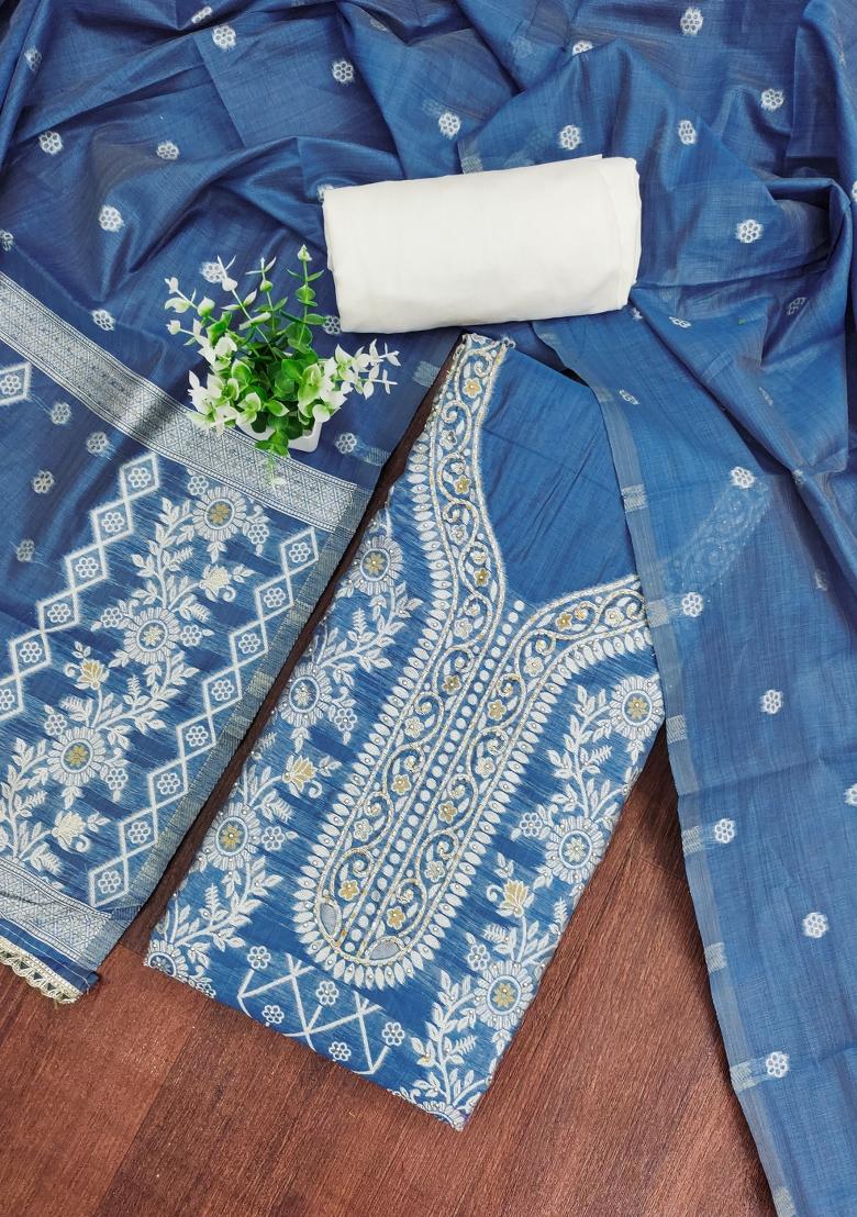 Blue Printed Cotton Kurta Set - Indya