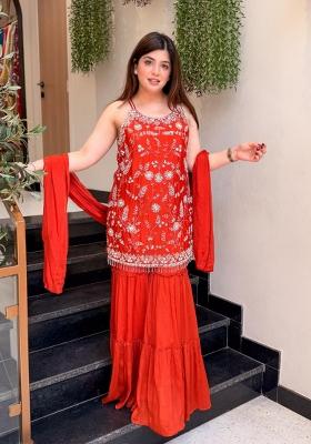 Burgundy Embroidery Georgette Kurta Set