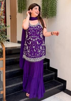 Wine Embroidery Georgette Kurta Set
