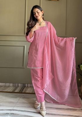 Purple Embroidery Georgette Kurta Set