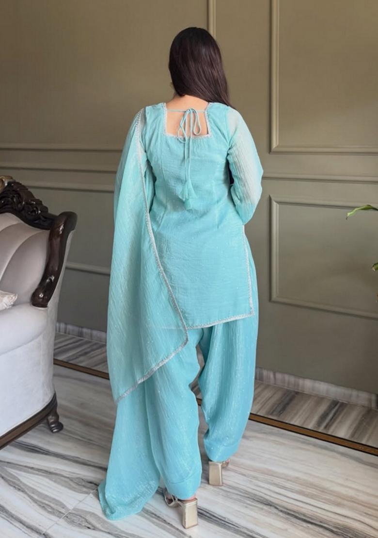 Brown Embroidery Georgette Kurta Set - Indya