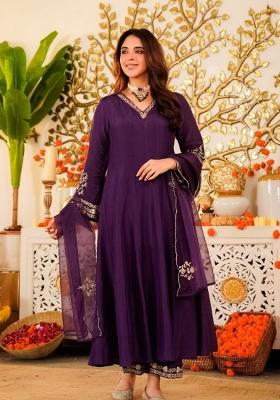 Brown Embroidery Georgette Kurta Set