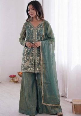 Green Printed Cotton Kurta Set