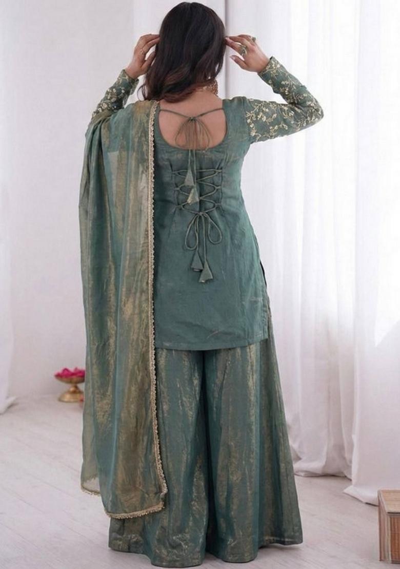 Green Printed Cotton Kurta Set - Indya