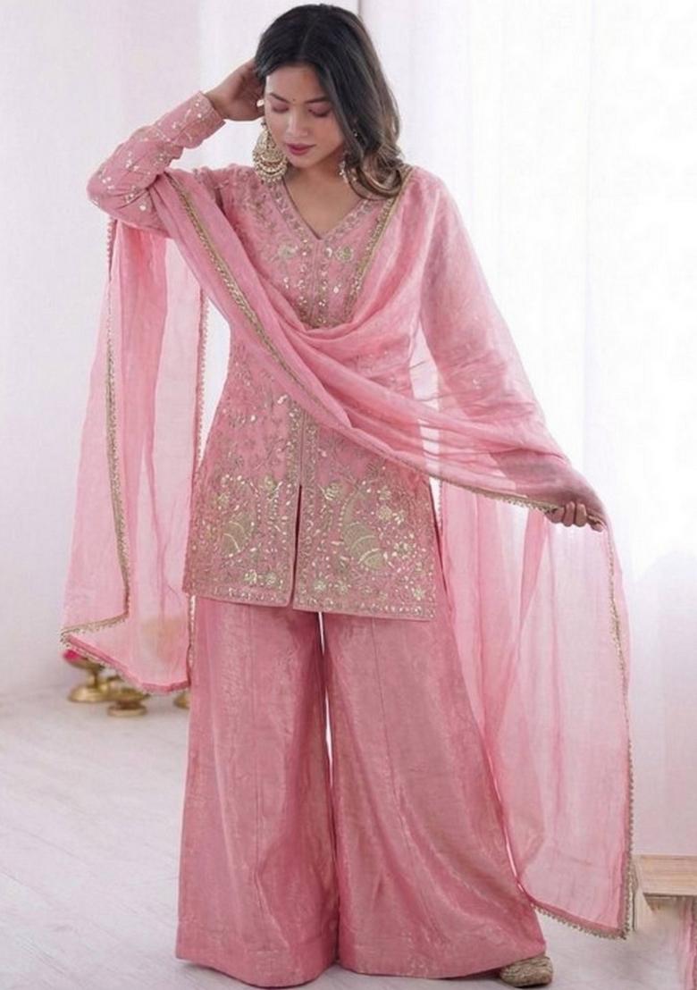 Pink Printed Cotton Kurta Set - Indya