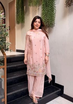 Sea Green Embroidery Silk Kurta Set