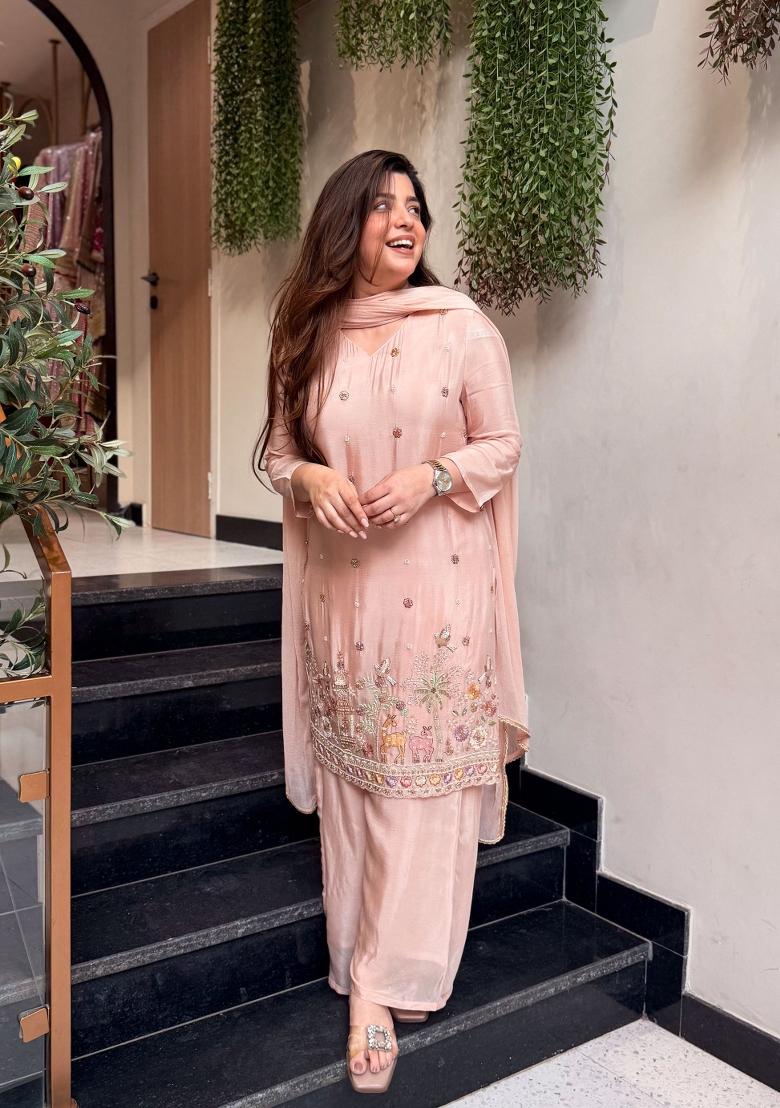 Sea Green Embroidery Silk Kurta Set - Indya