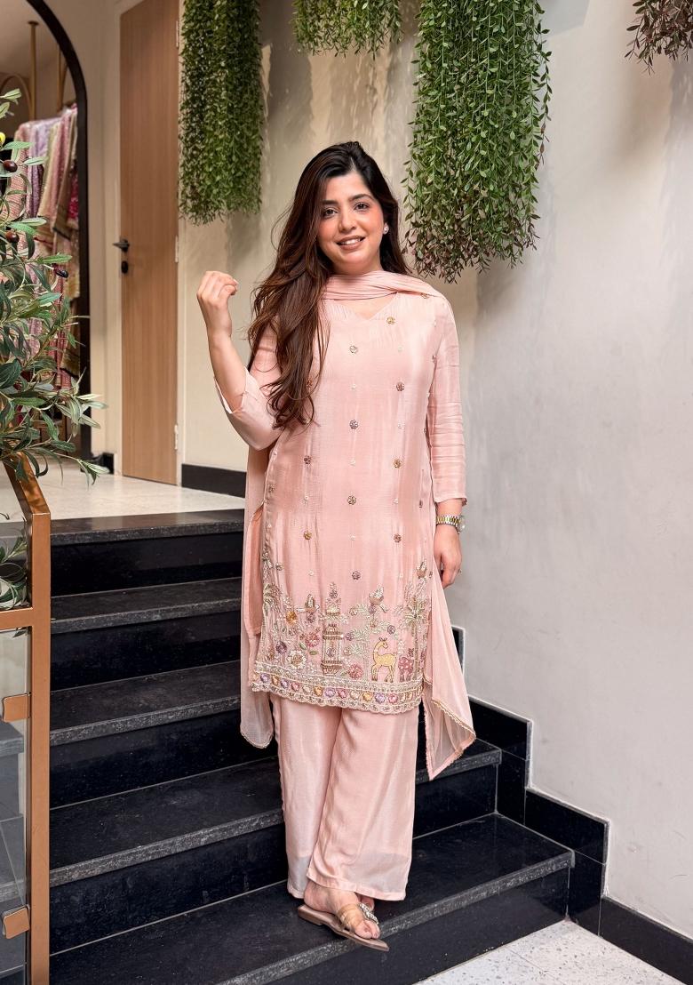 Sea Green Embroidery Silk Kurta Set - Indya