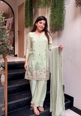 Yellow Embroidery Silk Kurta Set