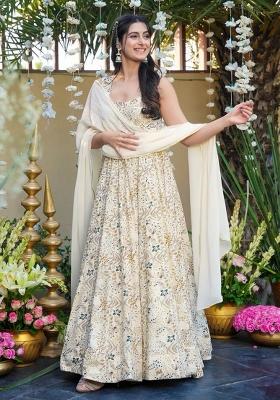 Off White Embroidery Silk Kurta Set