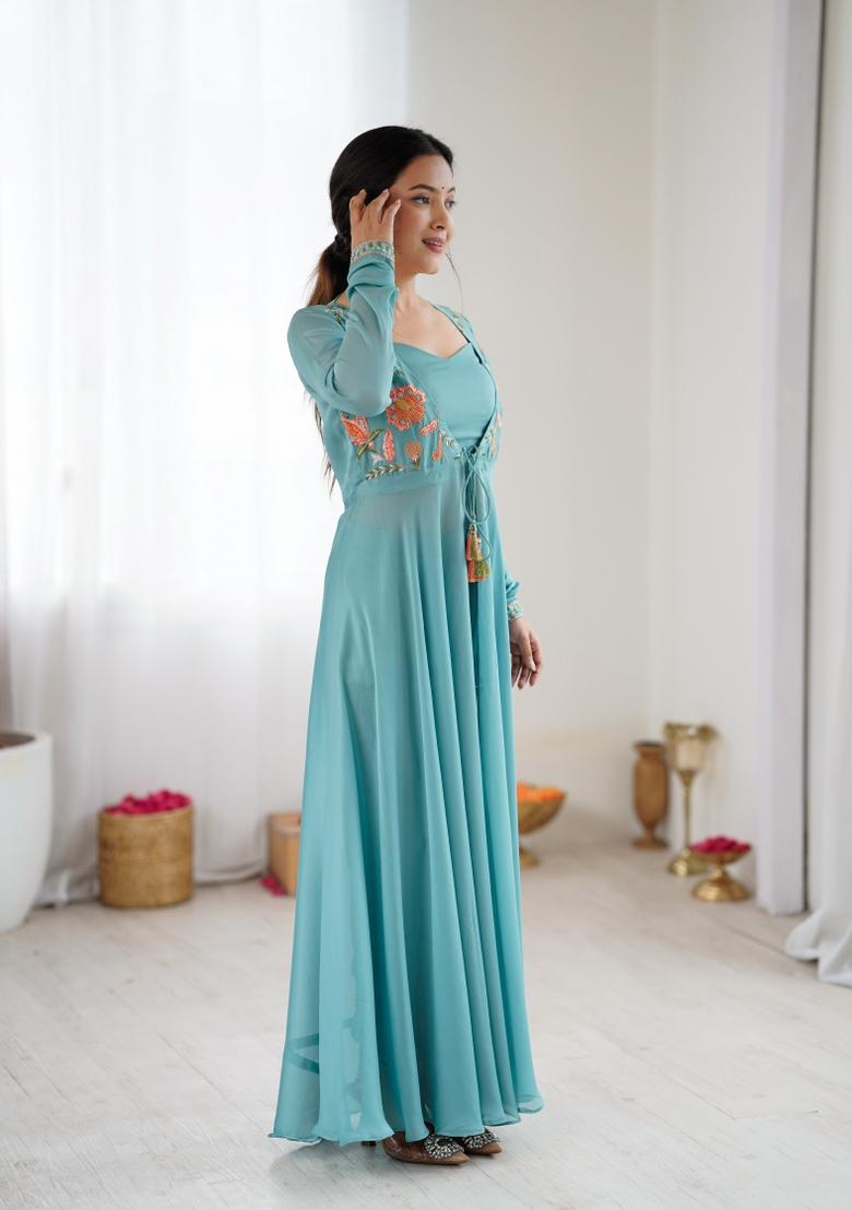 Purple Embroidery Silk Kurta Set - Indya