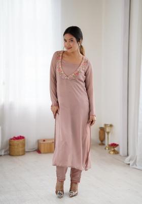 Lavender Printed Silk Kurta Set
