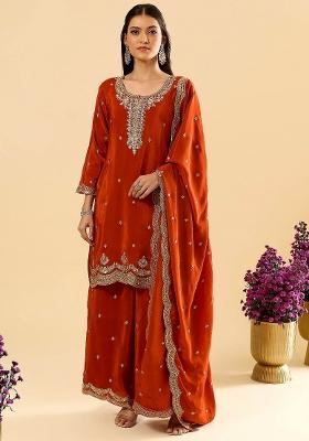 Yellow Printed Silk Kurta Set